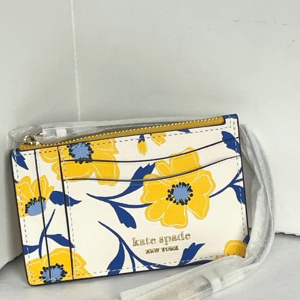 Kate Spade Morgan Sunshine Floral Card Case Wristlet Yellow Keyring Wallet